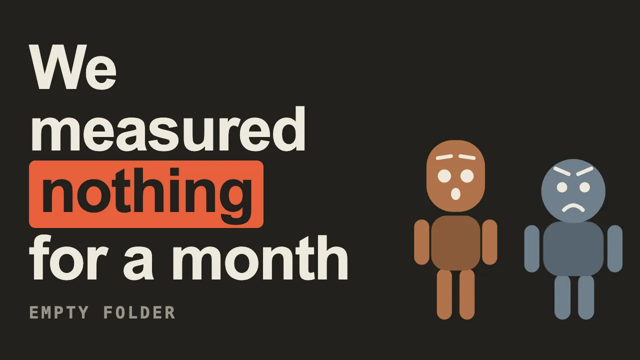 Thumbnail: “We measured nothing for a month”, “nothing” boxed in orange, Pip shocked, Bo frowning.