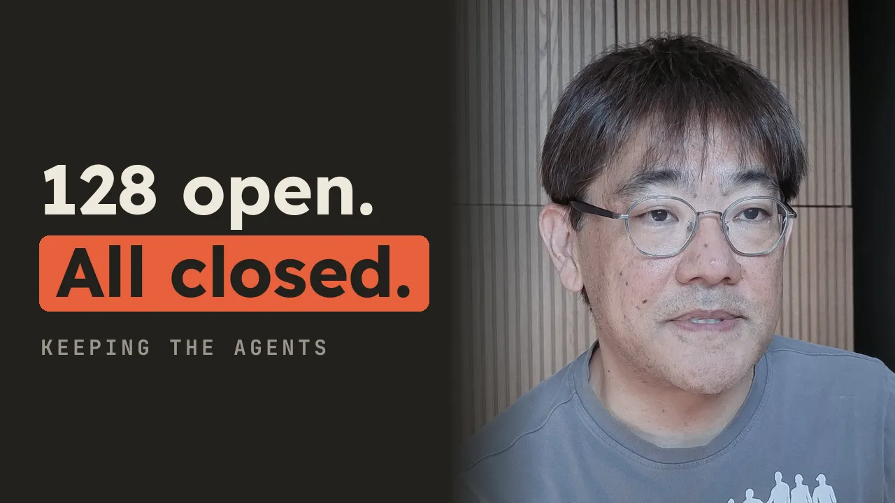 Thumbnail on ink: “128 open.” above “All closed.” boxed in orange, beside Davin in glasses, looking at the camera.